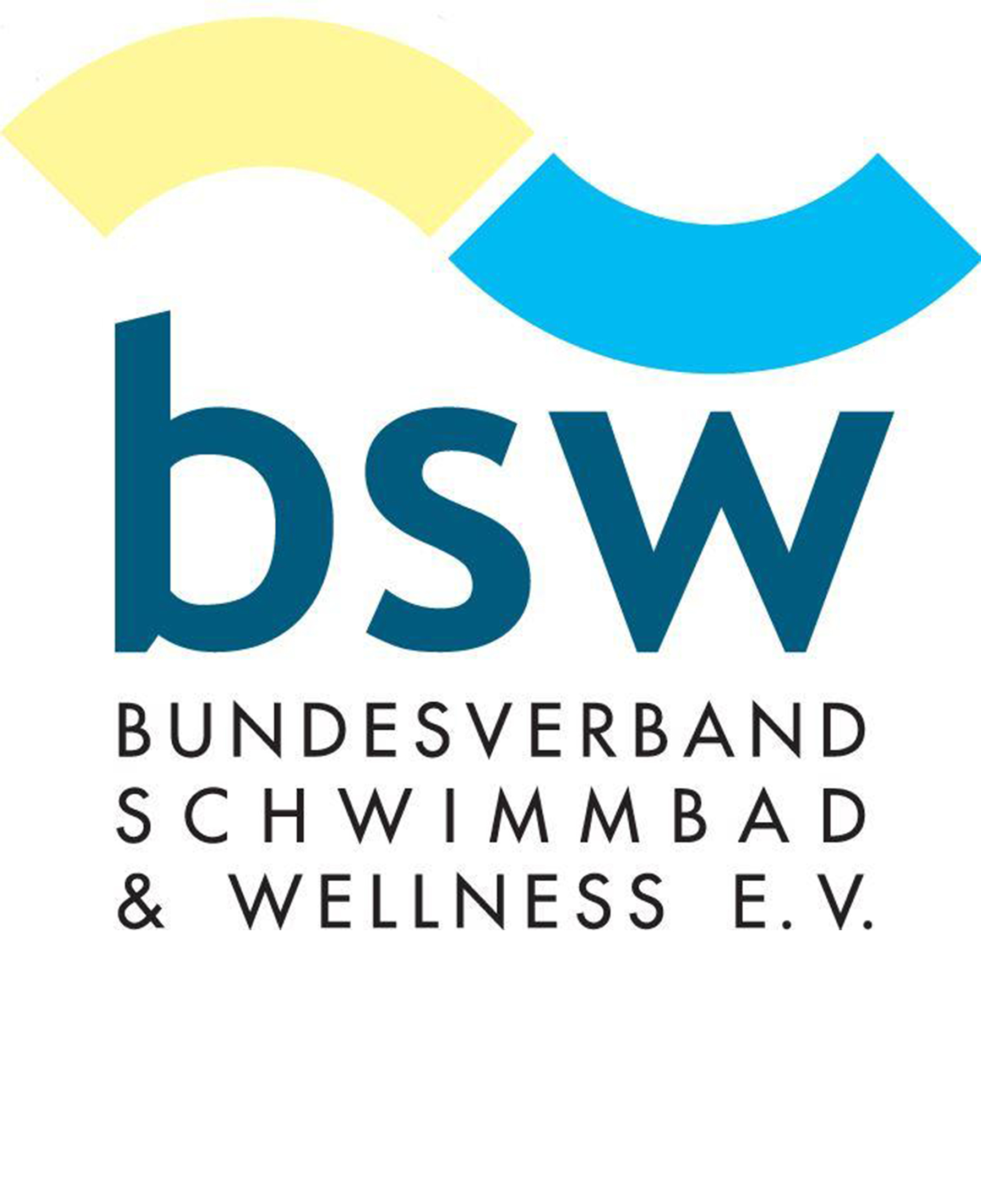 Logo des Bundesverbands Schwimmbad & Wellness e.V., Text "bsw", blaues und gelbes Design.